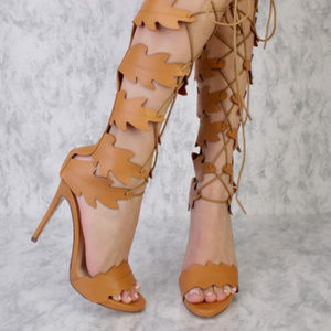 Camel Swirl Cut Out Detailing Peep Toe Gladiator S